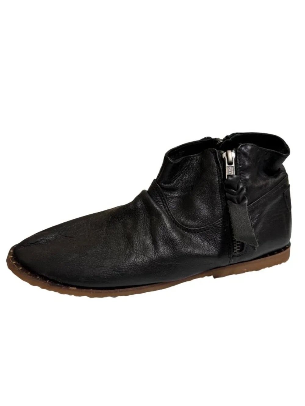 Luxe De Leon Leather Zip Ankle Boots Womens Size 9 Black Flat Gum Sole Studded